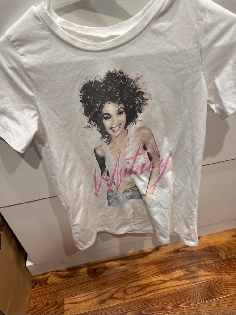 Whitney Houston Graphic Tee - White with Pink Script